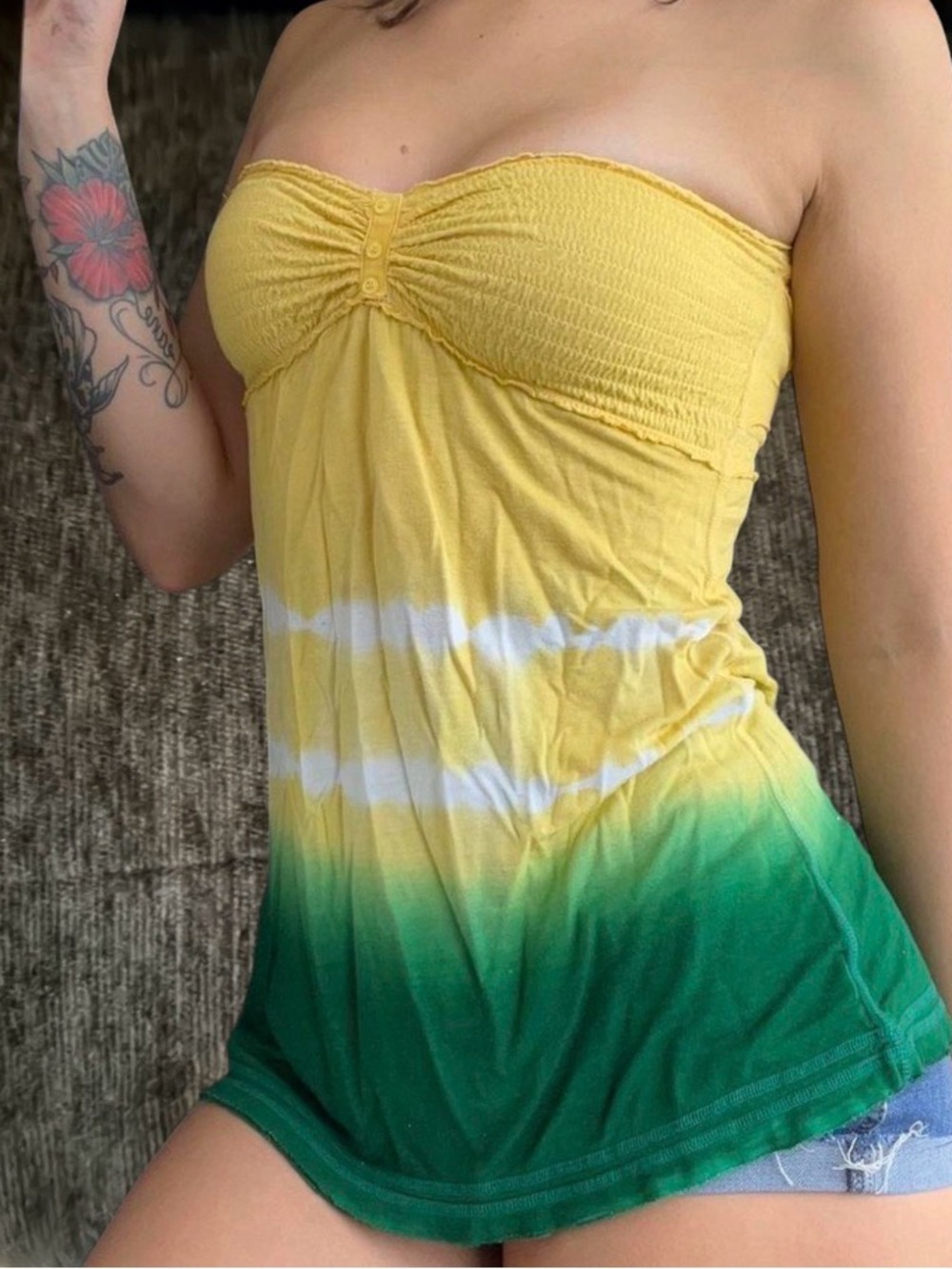 Buffalo David Bitton Yellow to Green Ombre Strapless Tube Top